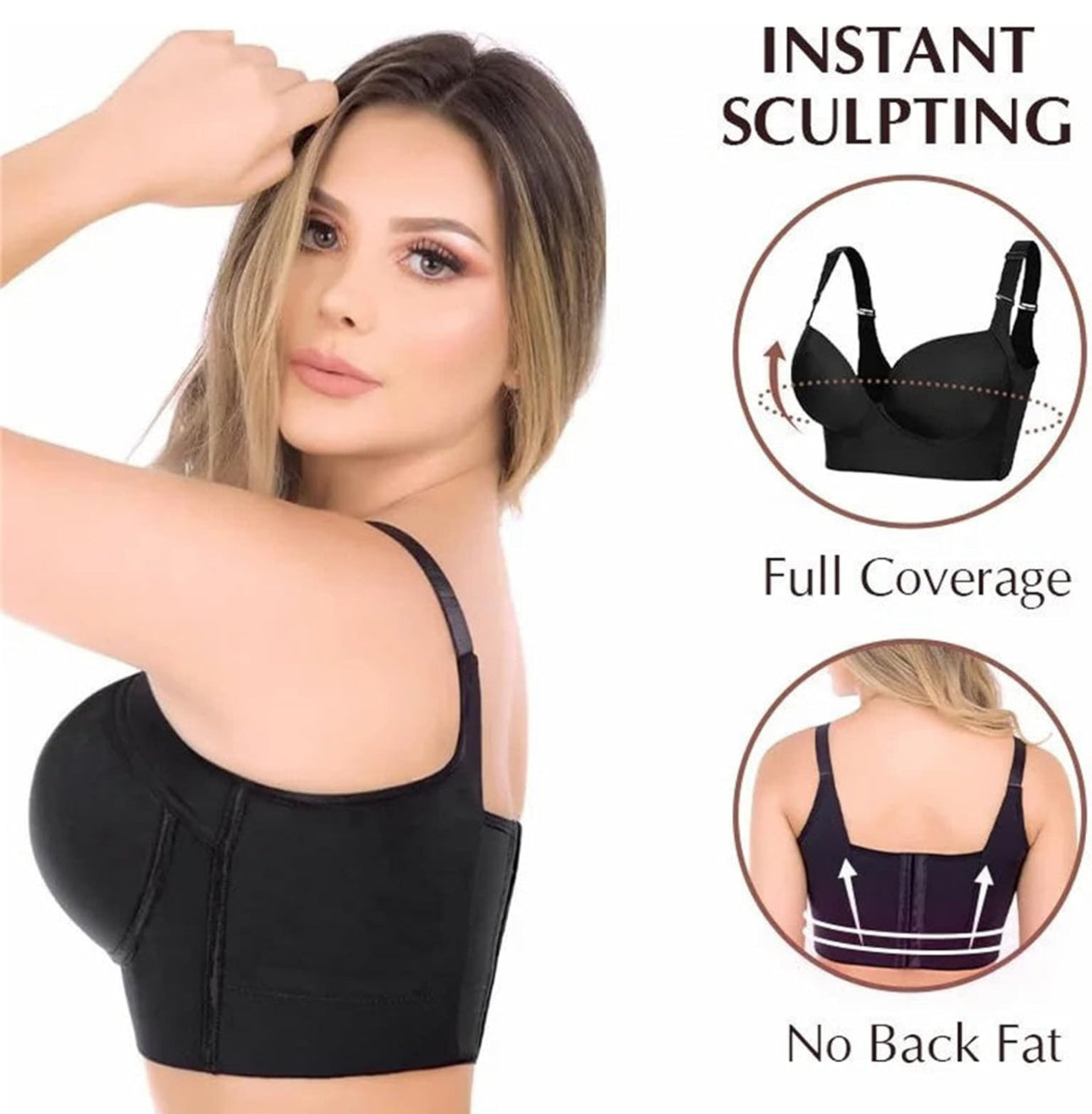 Moneyspeaks full back coverage bars for women, fashion deep cup hide back fat.