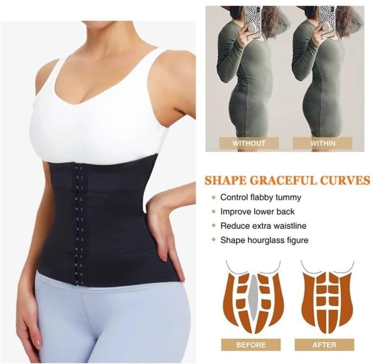 Moneyspeaks Waist Trainer for Women Lower Belly Fat Hourglass Body Shaper Waist Cincher Shapewear with Steel Bones Extender