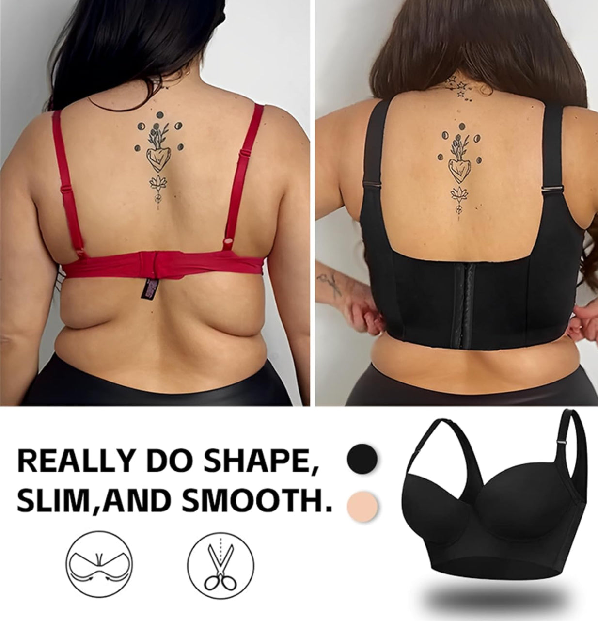 Moneyspeaks full back coverage bars for women, fashion deep cup hide back fat.