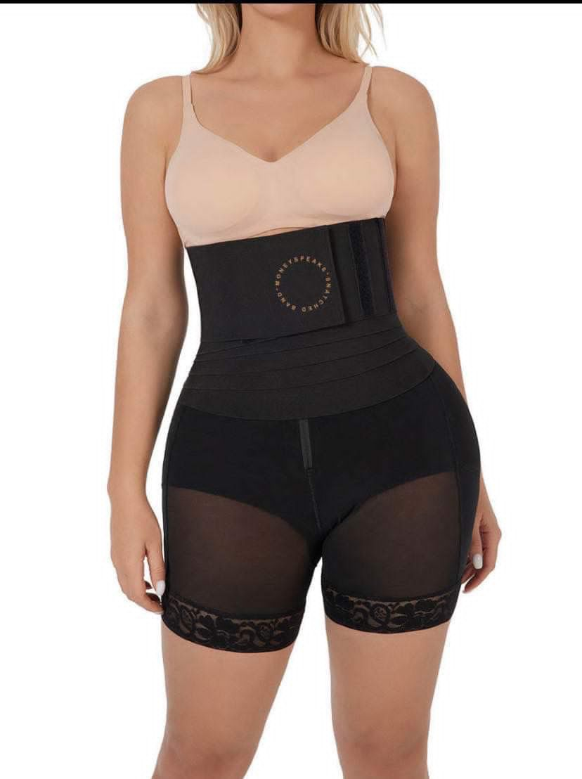 Moneyspeaks 2in1 Shapewear for Women Tummy Control Faja Butt Lifter Body Shaper Thigh Slimmer Shorts with Removable Waist Wrap