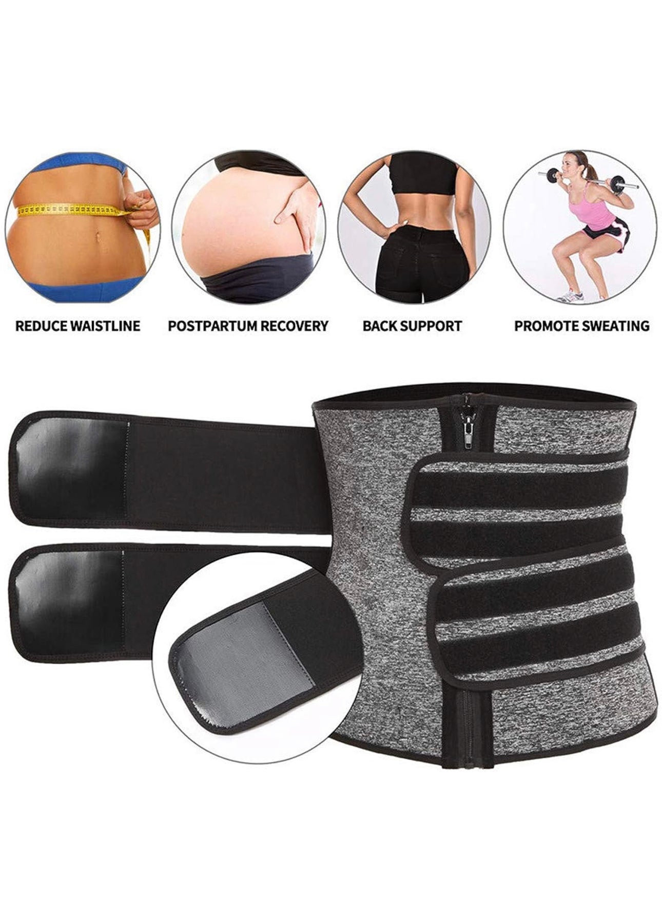 Moneyspeaks Workout Waist Trainer for Women & Man -Tummy Control Slimming Body Shaper Belt Sauna Sweat Corset Cincher Zipper