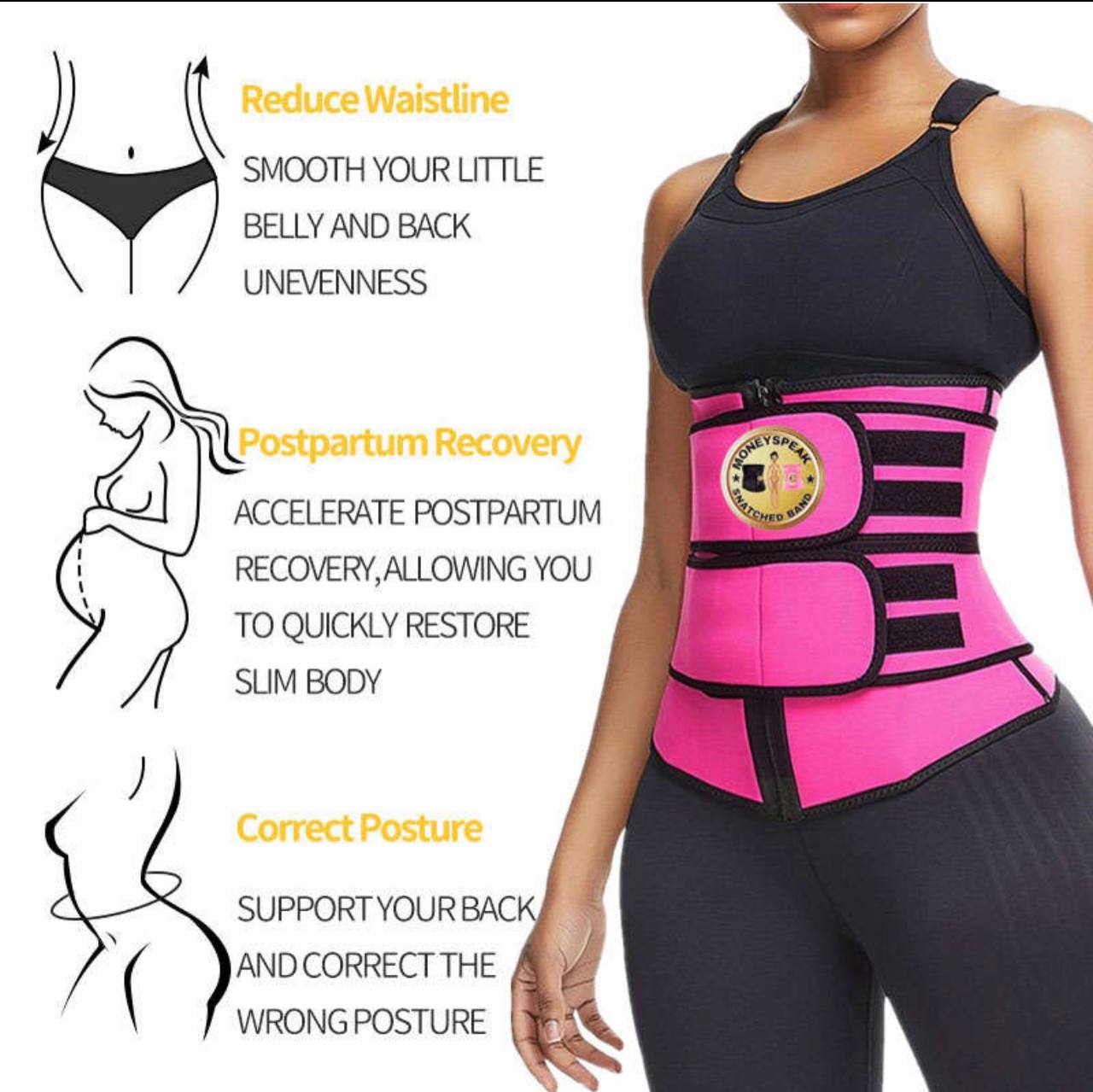 Moneyspeaks Workout Waist Trainer for Women & Man -Tummy Control Slimming Body Shaper Belt Sauna Sweat Corset Cincher Zipper